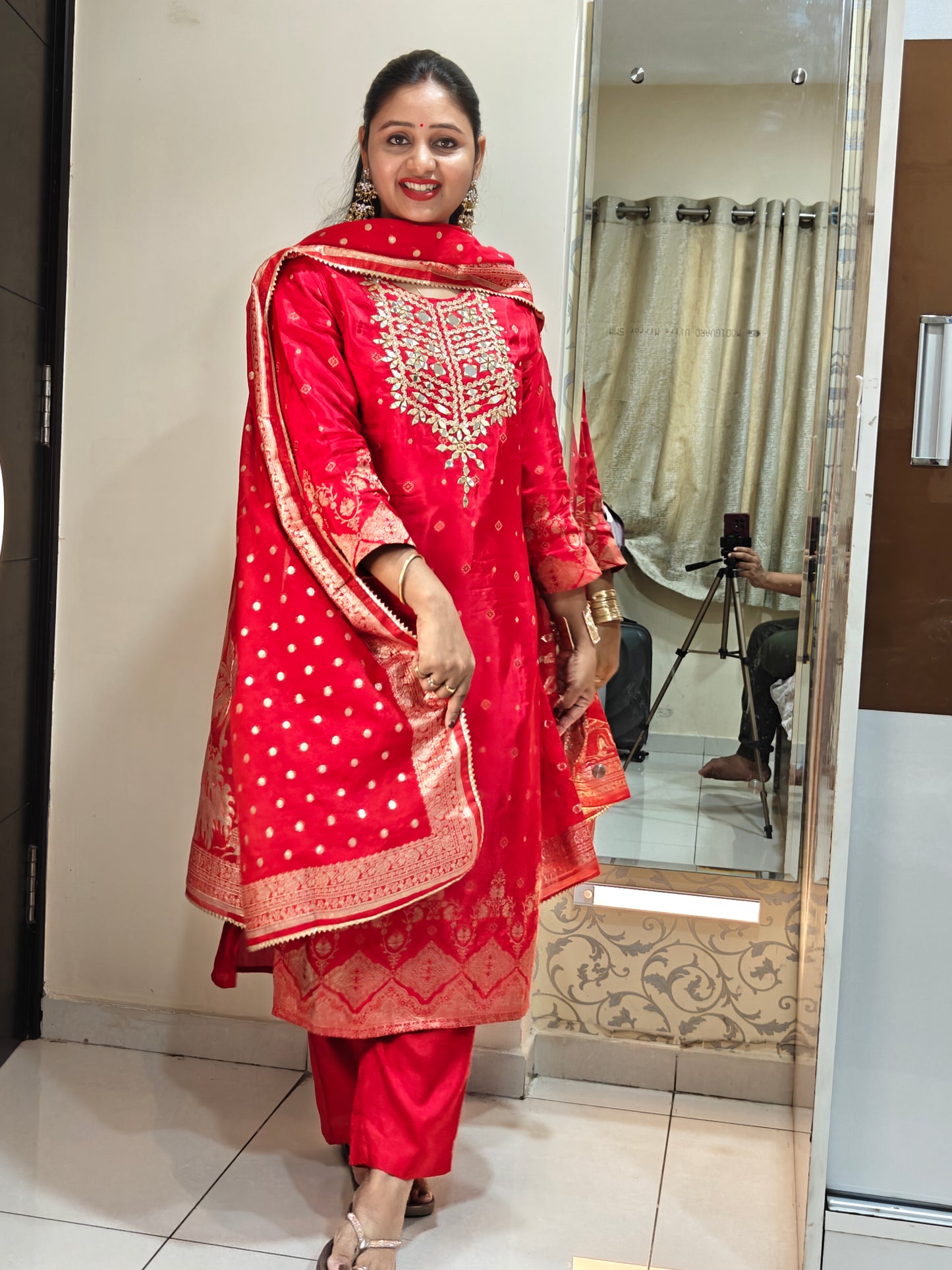 Red & Gold Embroidered Kurta Set | Women's Ethnic Suit with Golden Zari Work | Festive & Wedding Wear