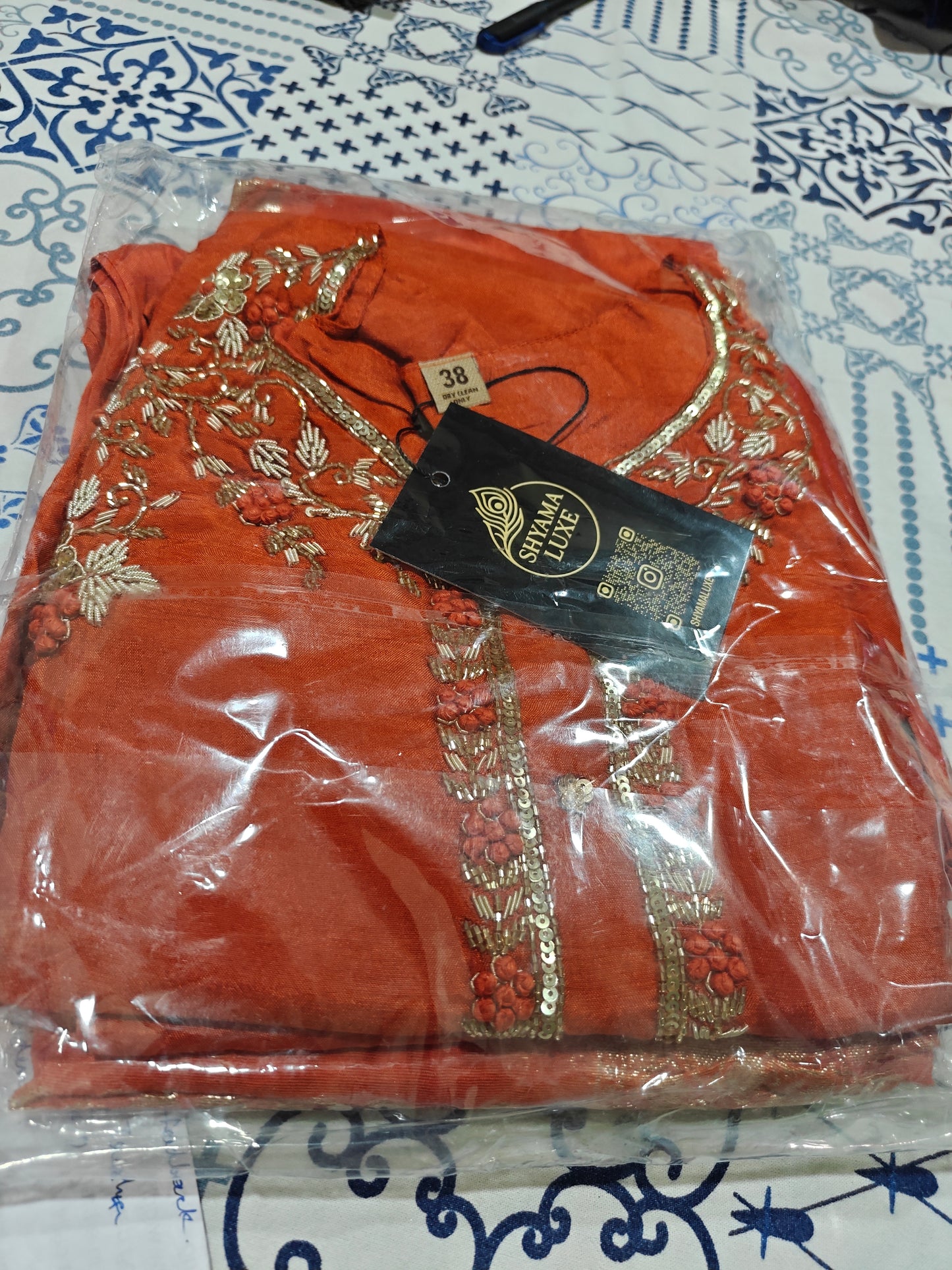 Orange & Gold Printed Kurta Set | Women's Ethnic Suit with Golden Motifs | Festive & Party Wear
