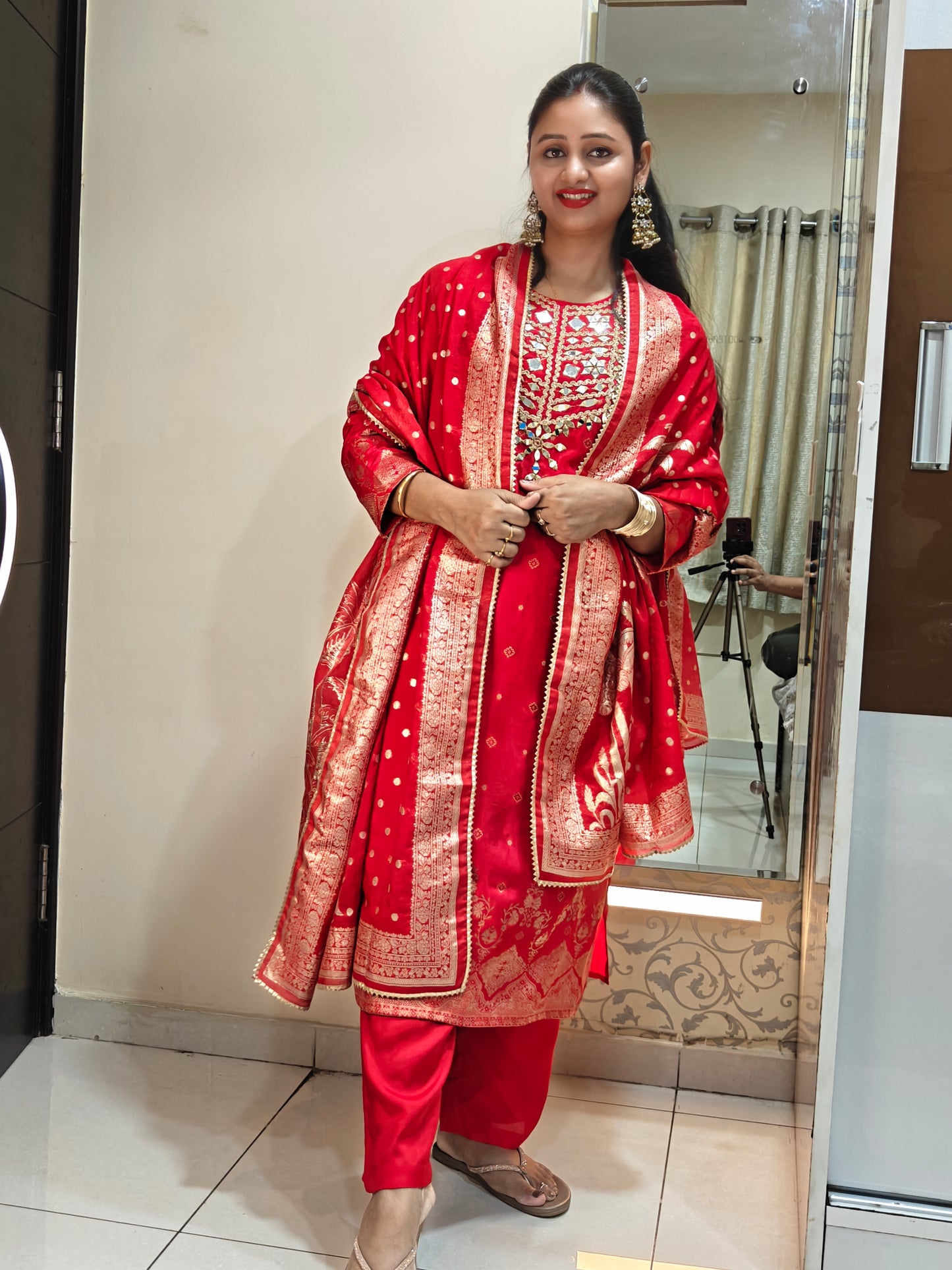 Red & Gold Embroidered Kurta Set | Women's Ethnic Suit with Golden Zari Work | Festive & Wedding Wear