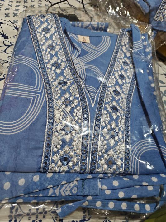 Sky blue cotton 3 piece