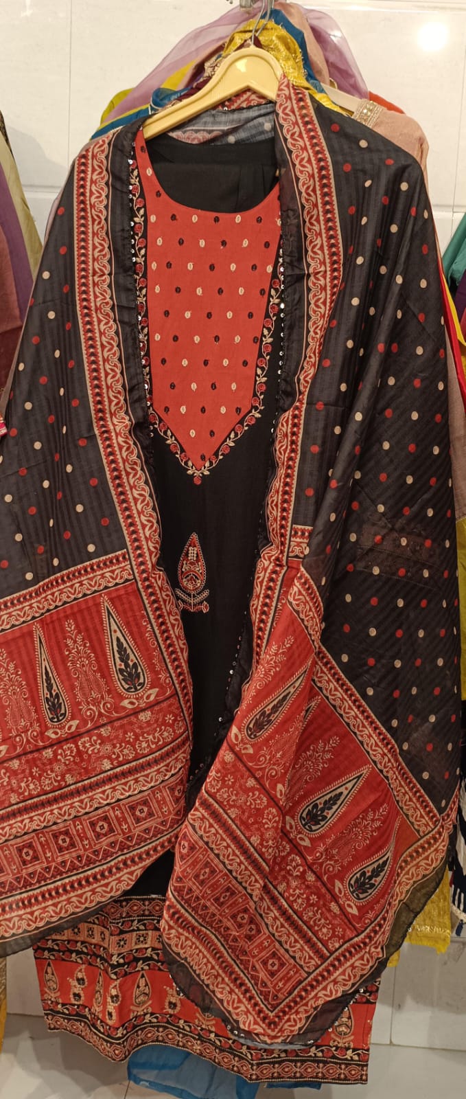 Black & Red Rayon Printed Kurta Set | 3-Piece Ethnic Suit for Women | Casual & Festive Wear