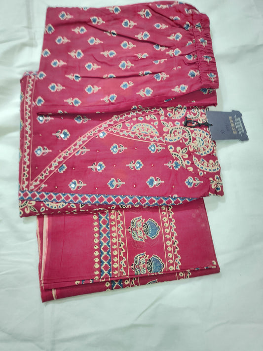 Pink cotton angrakha anarkali suit set