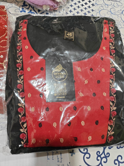 Black & Red Rayon Printed Kurta Set | 3-Piece Ethnic Suit for Women | Casual & Festive Wear