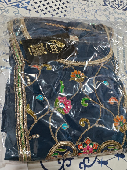 Blue Peacock Print Kurta Set | Multicolor Ethnic Suit for Women with Gold Border | Festive & Casual Wear
