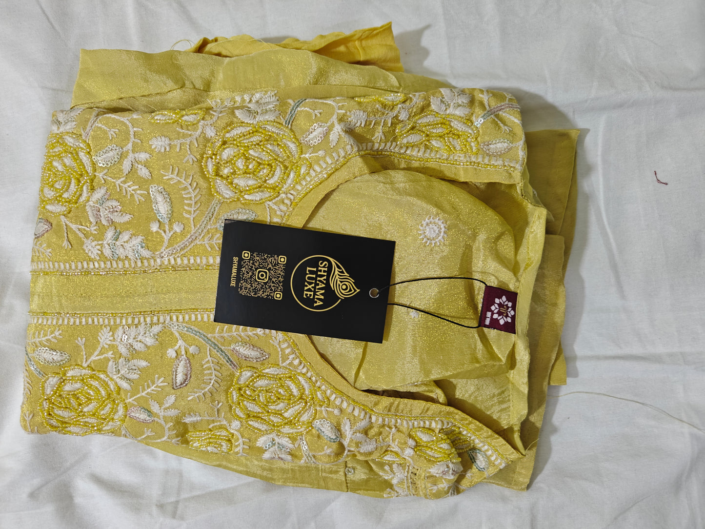 Yellow Shimmer Embroidery Suit | Golden Shimar Anarkali Kurta Set for Women | 3-Piece Ethnic Suit | Festive & Party Wear