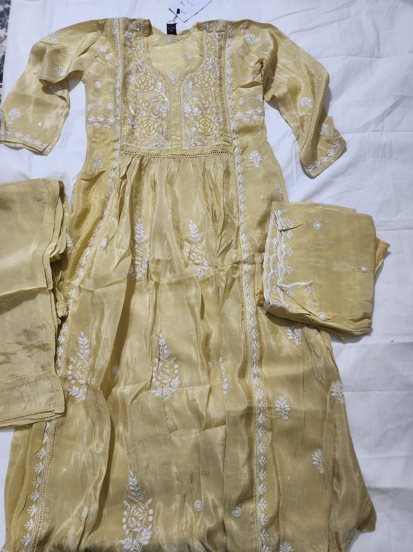 Yellow Shimmer Embroidery Suit | Golden Shimar Anarkali Kurta Set for Women | 3-Piece Ethnic Suit | Festive & Party Wear