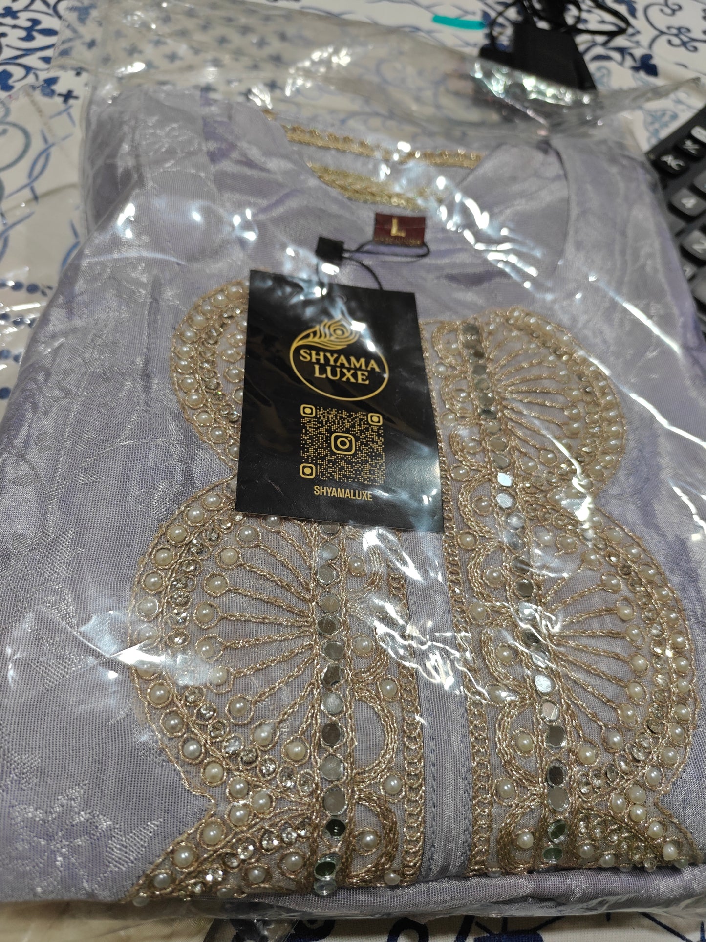 Lavender Pearl Work Embellished Kurta Set | Women's Ethnic Suit with Gold Zari & Pearl Embroidery | Festive & Wedding Wear