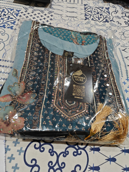 Blue Shaded Embroidered Kurta Set | Ombre Blue Women's Ethnic Suit | Festive & Casual Wear
