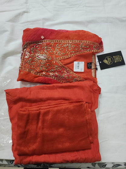 Orange Embroidered 3-Piece Ethnic Suit with Farsi Salwar | Festive Ready | Terracotta & Gold Collection