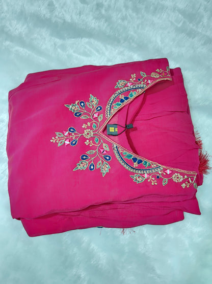 Premium Pink Embroidered 3-Piece Kurta Set with Gold Floral Work | Women's Ethnic Suit | Wedding & Festive Wear