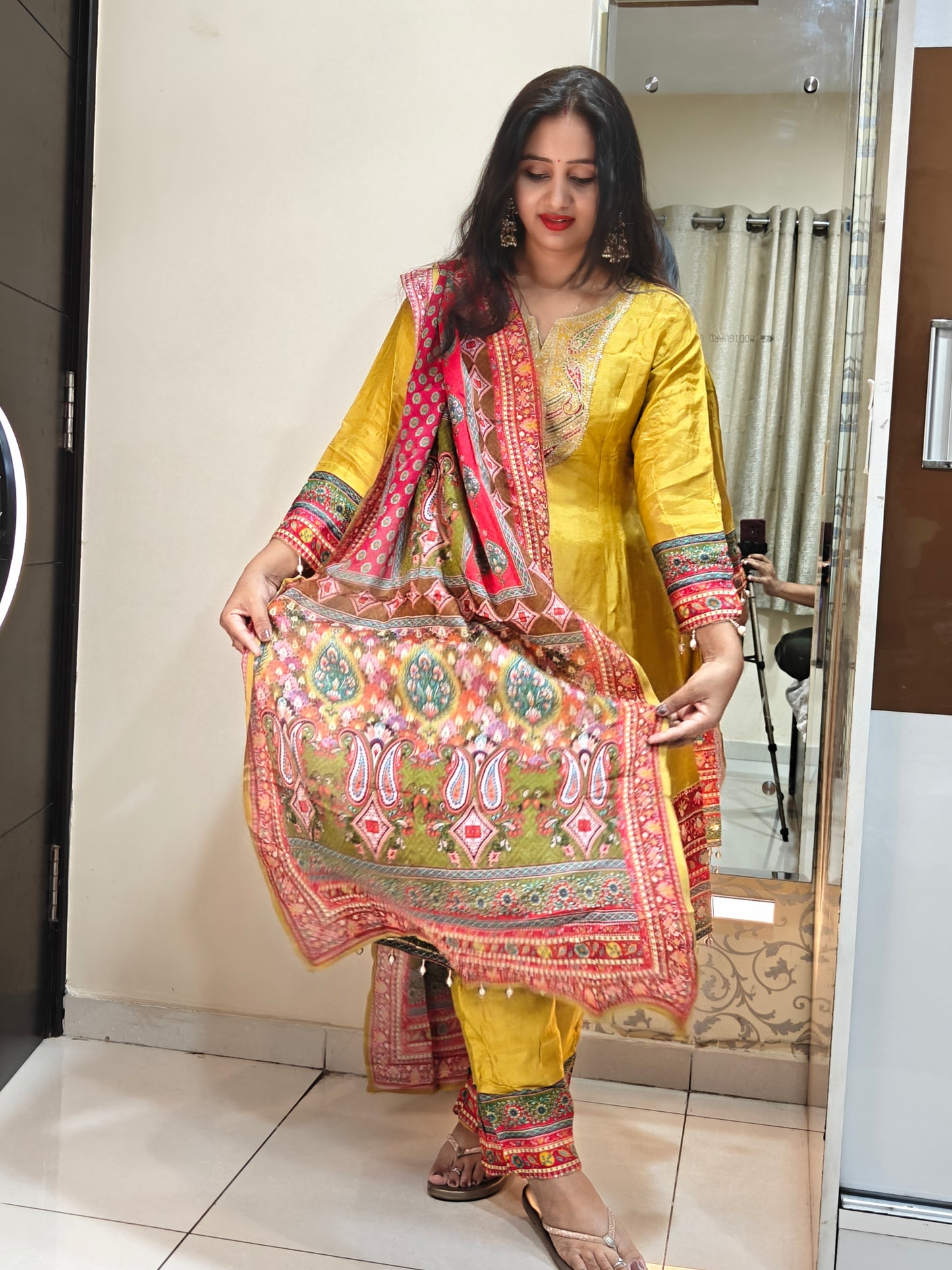 Yellow Short Anarkali Kurta Set | Embroidered Ethnic Suit for Women | Festive & Casual Wear