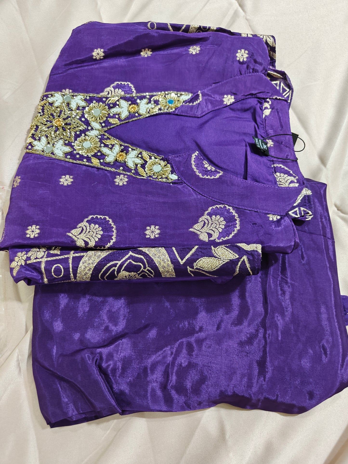 Royal Purple Shimmer Kurta Set with Golden Embroidery | 3-Piece Ethnic Suit for Women | Wedding & Party Wear