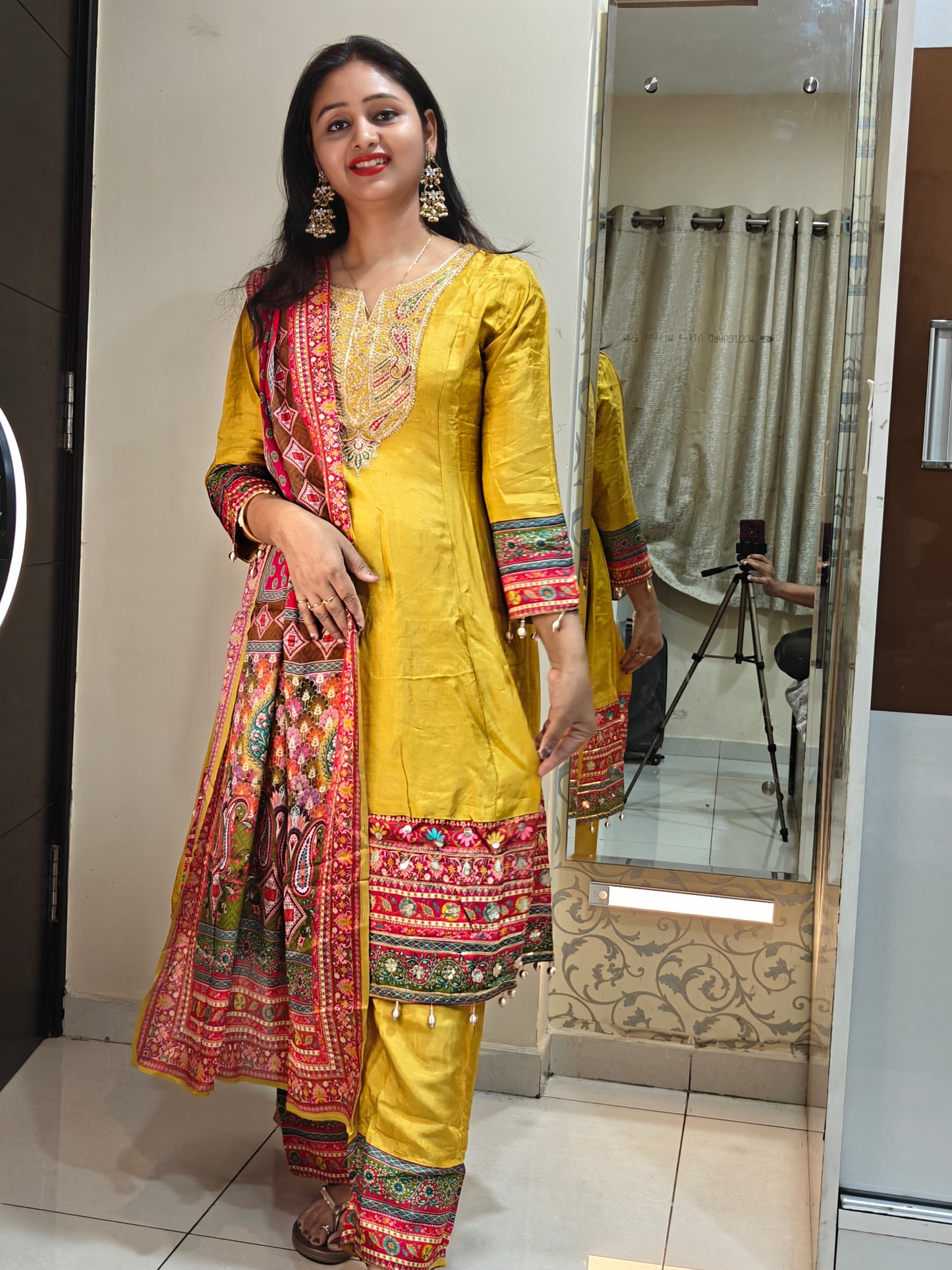 Yellow Short Anarkali Kurta Set | Embroidered Ethnic Suit for Women | Festive & Casual Wear