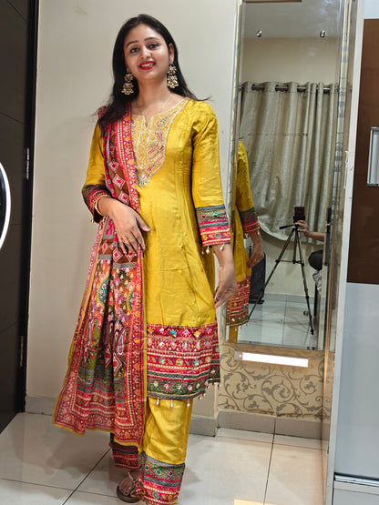 Yellow Short Anarkali Kurta Set | Embroidered Ethnic Suit for Women | Festive & Casual Wear