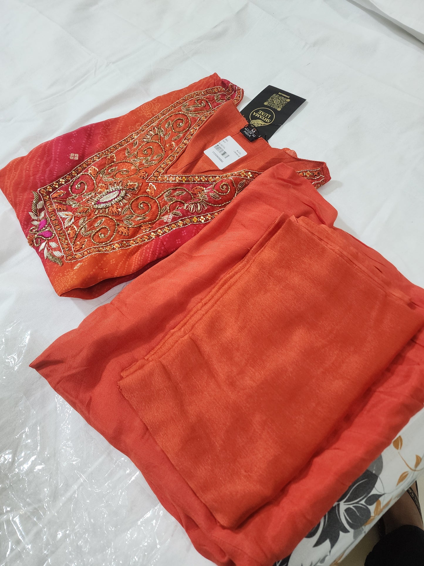 Orange Embroidered 3-Piece Ethnic Suit with Farsi Salwar | Festive Ready | Terracotta & Gold Collection