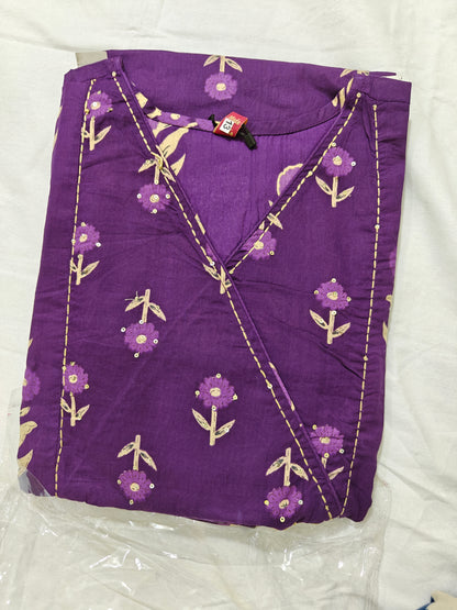 Deep Purple Floral Printed 3-Piece Kurta Set with Gold Motifs | Women's Ethnic Wear | Festive & Casual Collection