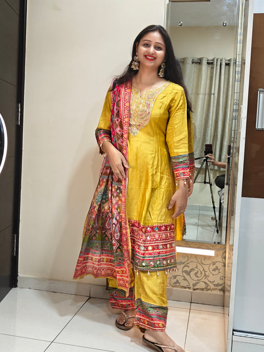 Yellow Short Anarkali Kurta Set | Embroidered Ethnic Suit for Women | Festive & Casual Wear