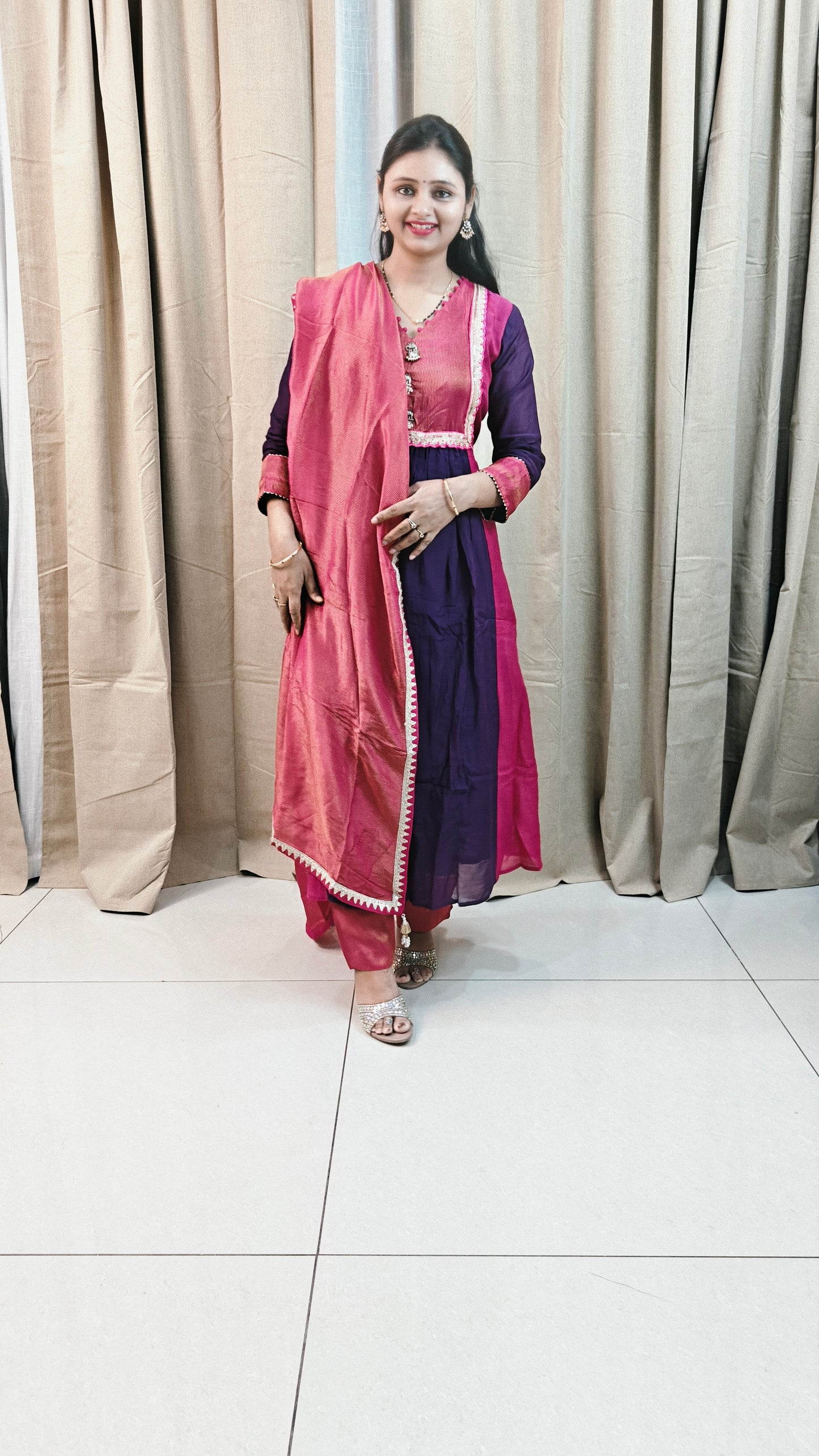 Pink purple frock suit 3 piece