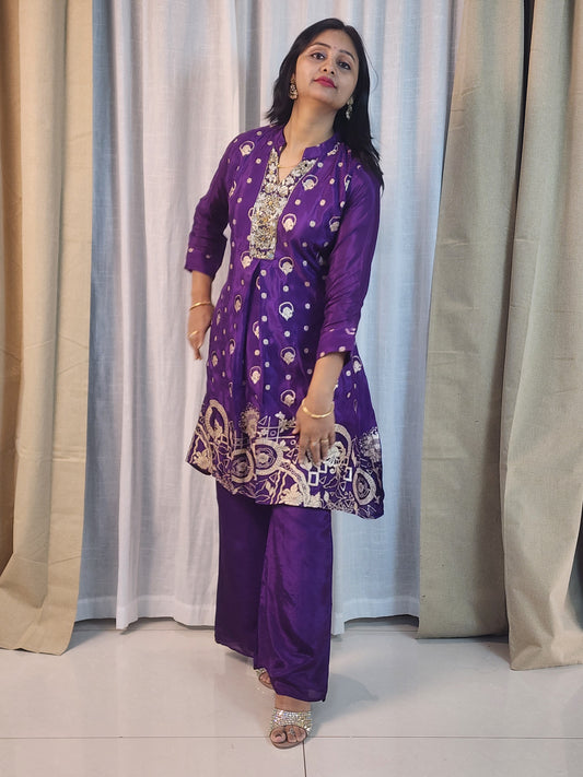 Purple shimmer with golden embroidery