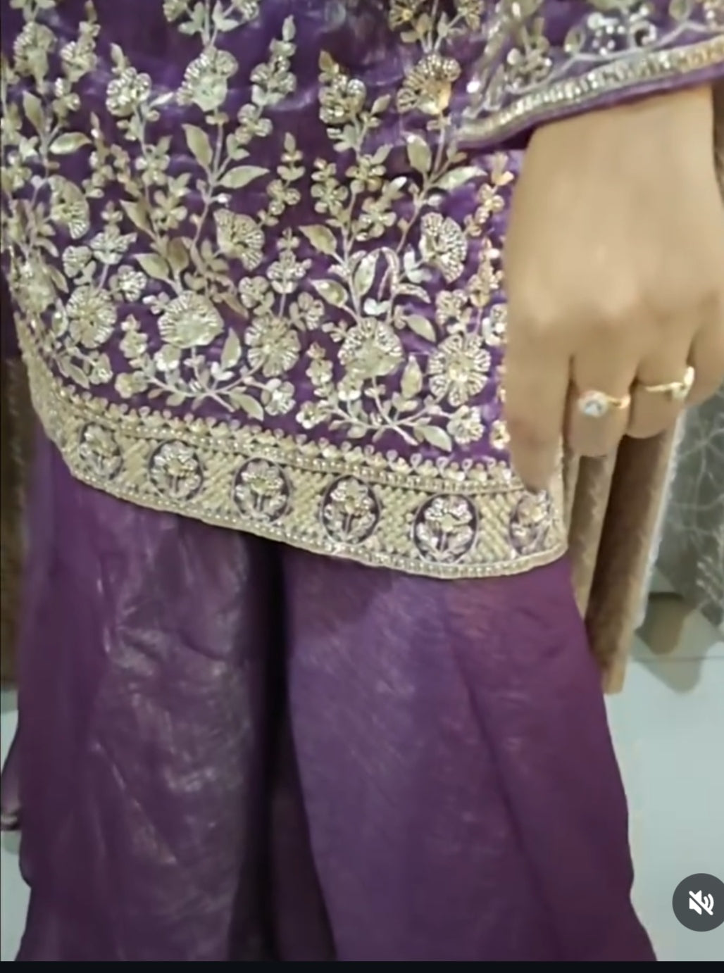 Purple & Gold Shaded Sharara Set | Women's Ethnic Suit with Golden Embroidery | Festive & Party Wear