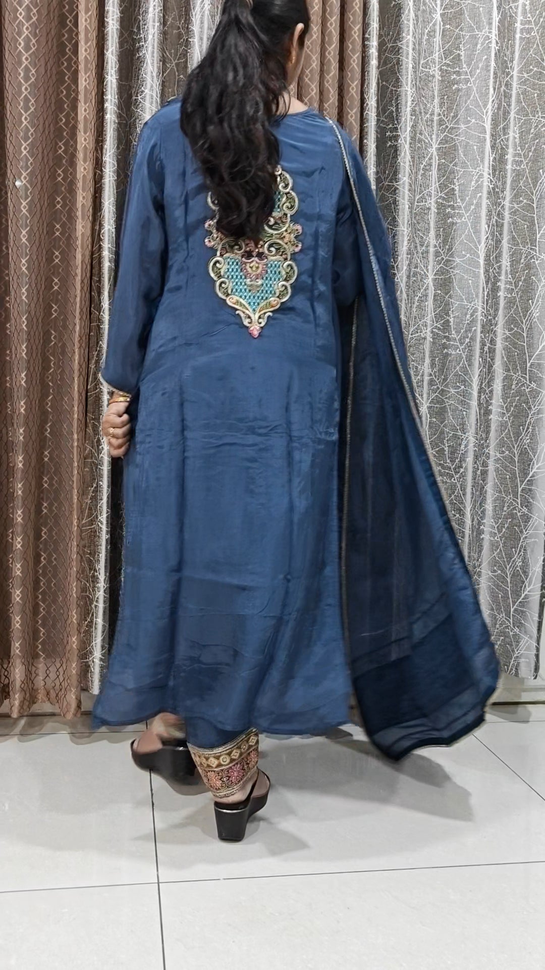 Blue Peacock Print Kurta Set | Multicolor Ethnic Suit for Women with Gold Border | Festive & Casual Wear