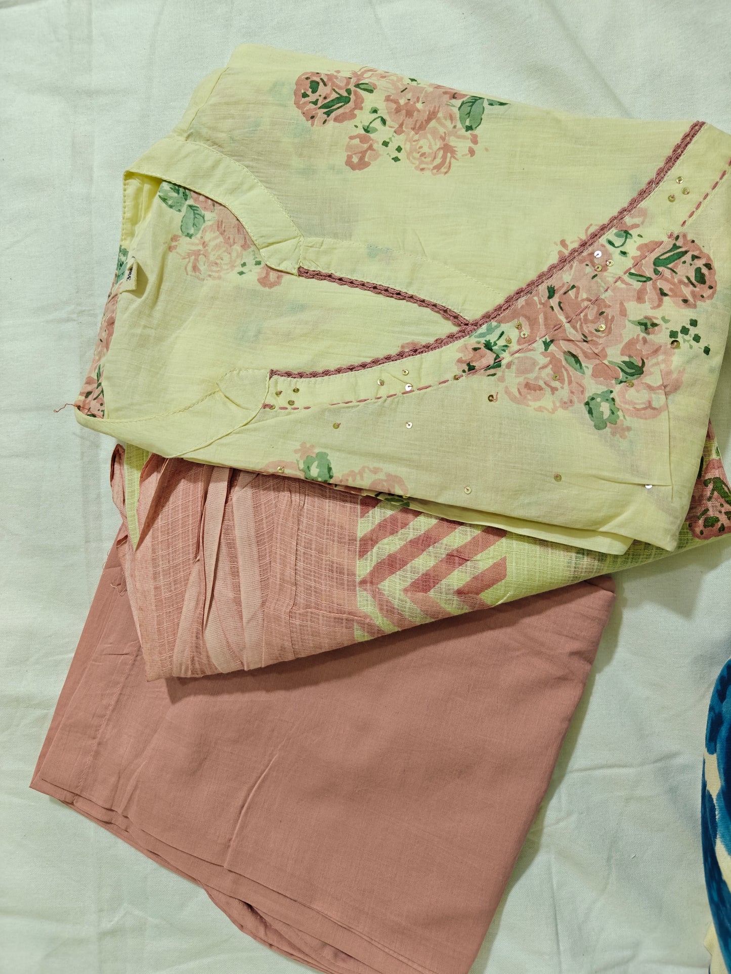 Light Yellow Floral Print Kurta with Peach Palazzo | 3-Piece Ethnic Suit for Women | Casual & Festive Wear