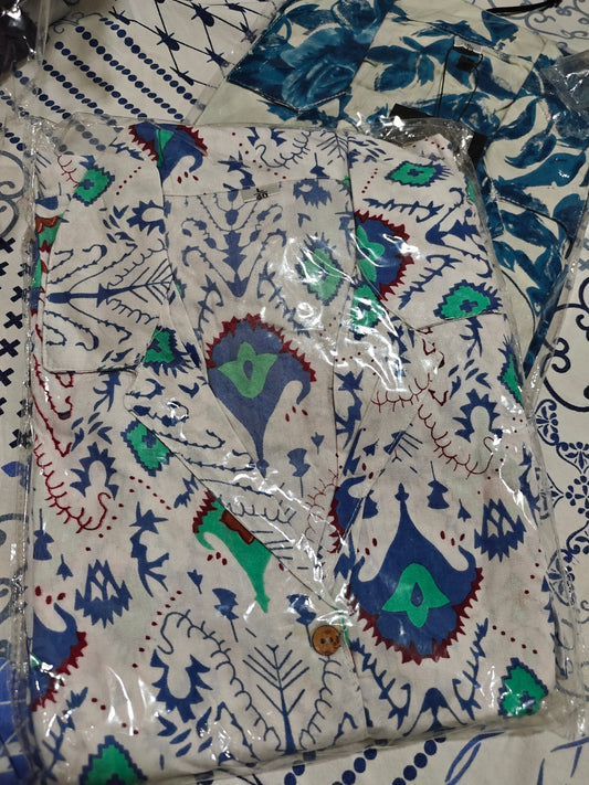 White Peacock Print Coord Set | 2-Piece Women's Ethnic Kurta & Pants | Festive & Casual Wear