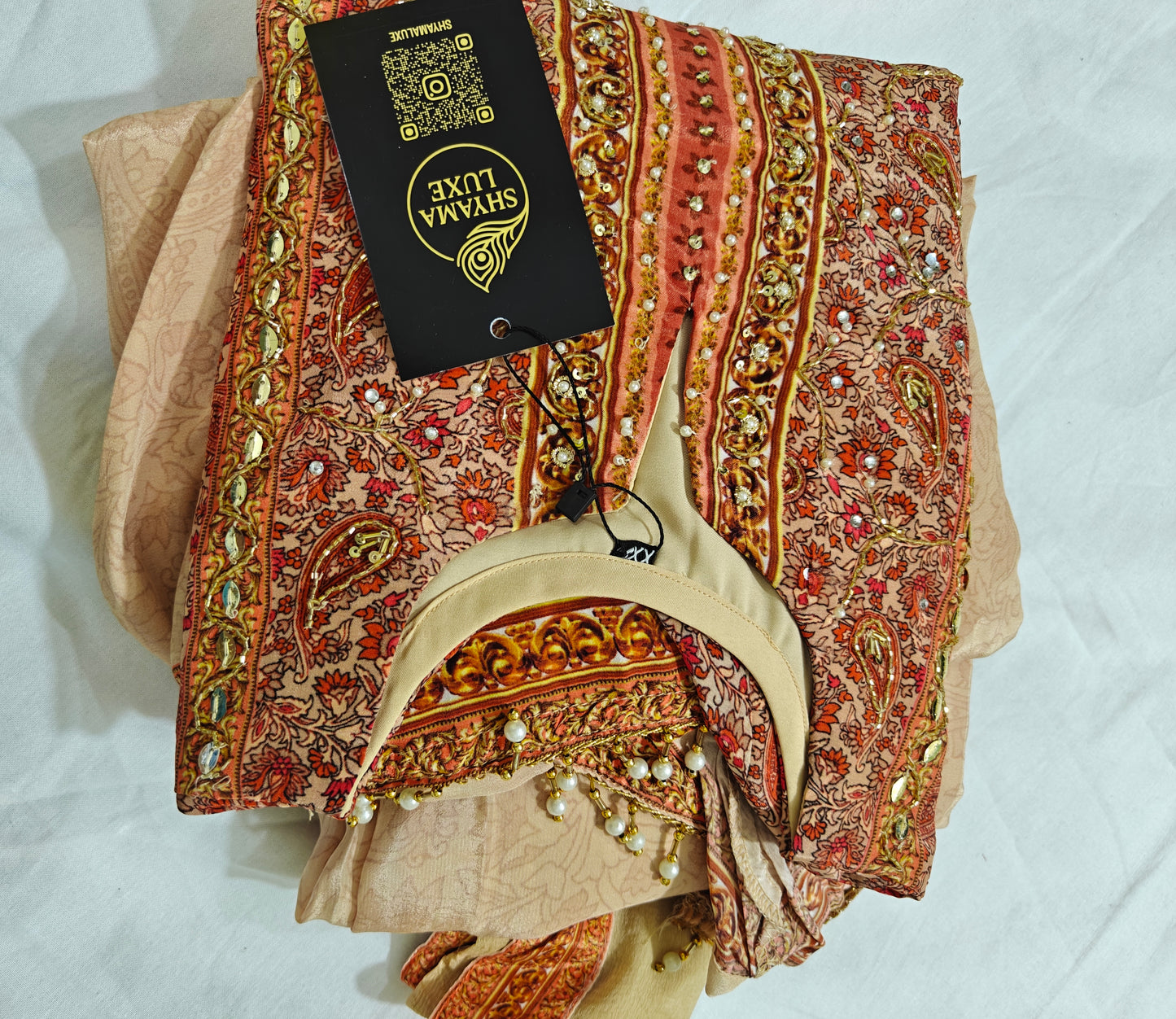 Peach Short Kurta with Brown Palazzo | 3-Piece Ethnic Co-ord Set for Women | Casual & Semi-Formal Wear