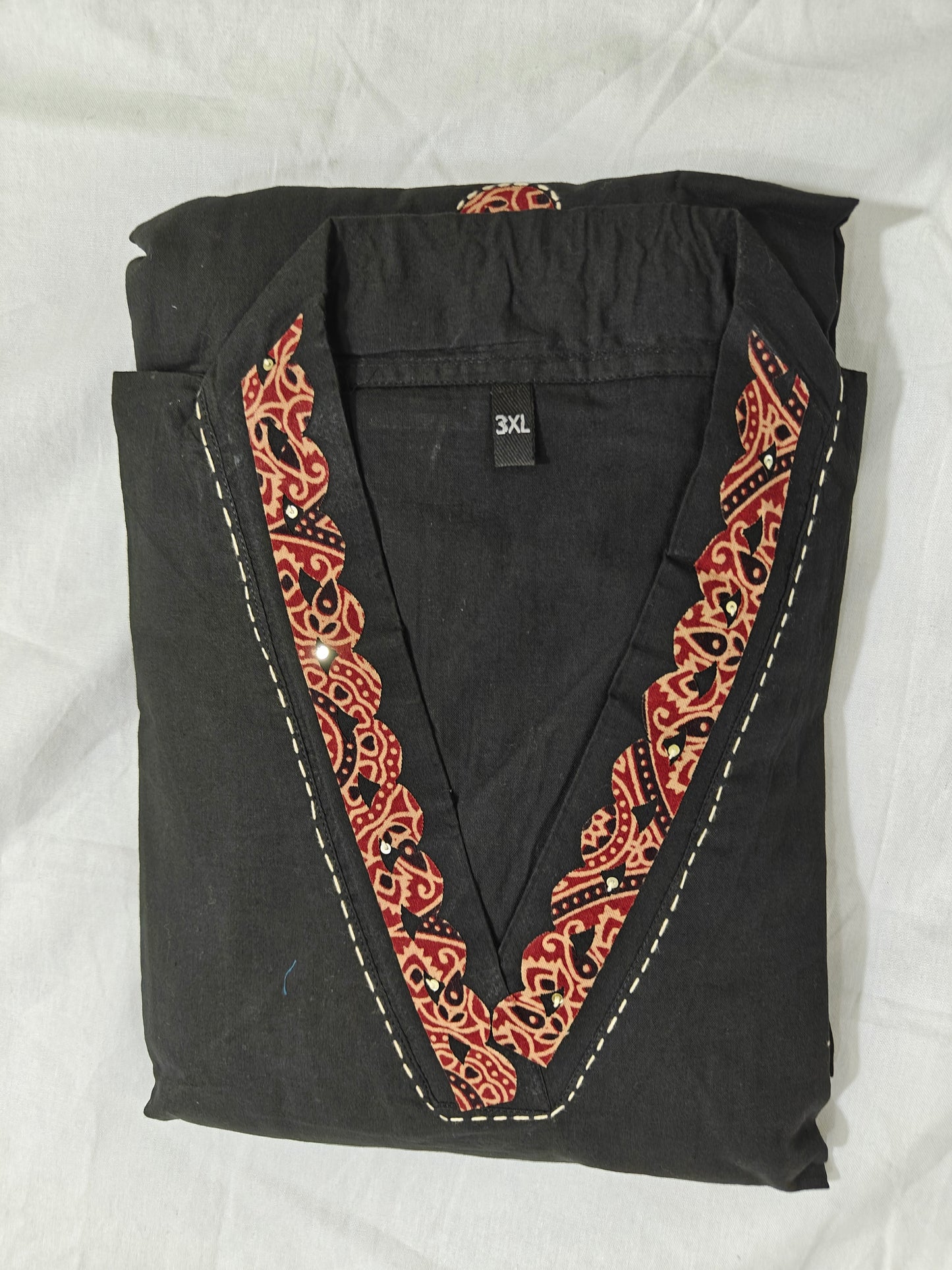 Black Ajrak Block Print 3-Piece Kurta Set with Red Motifs | Traditional Ethnic Suit for Women | Festive & Casual Wear