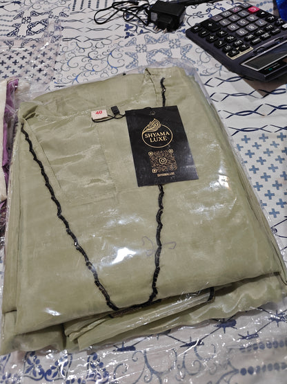 Pista Green & Black Border Kurta Set | 3-Piece Ethnic Suit for Women | Casual & Festive Wear