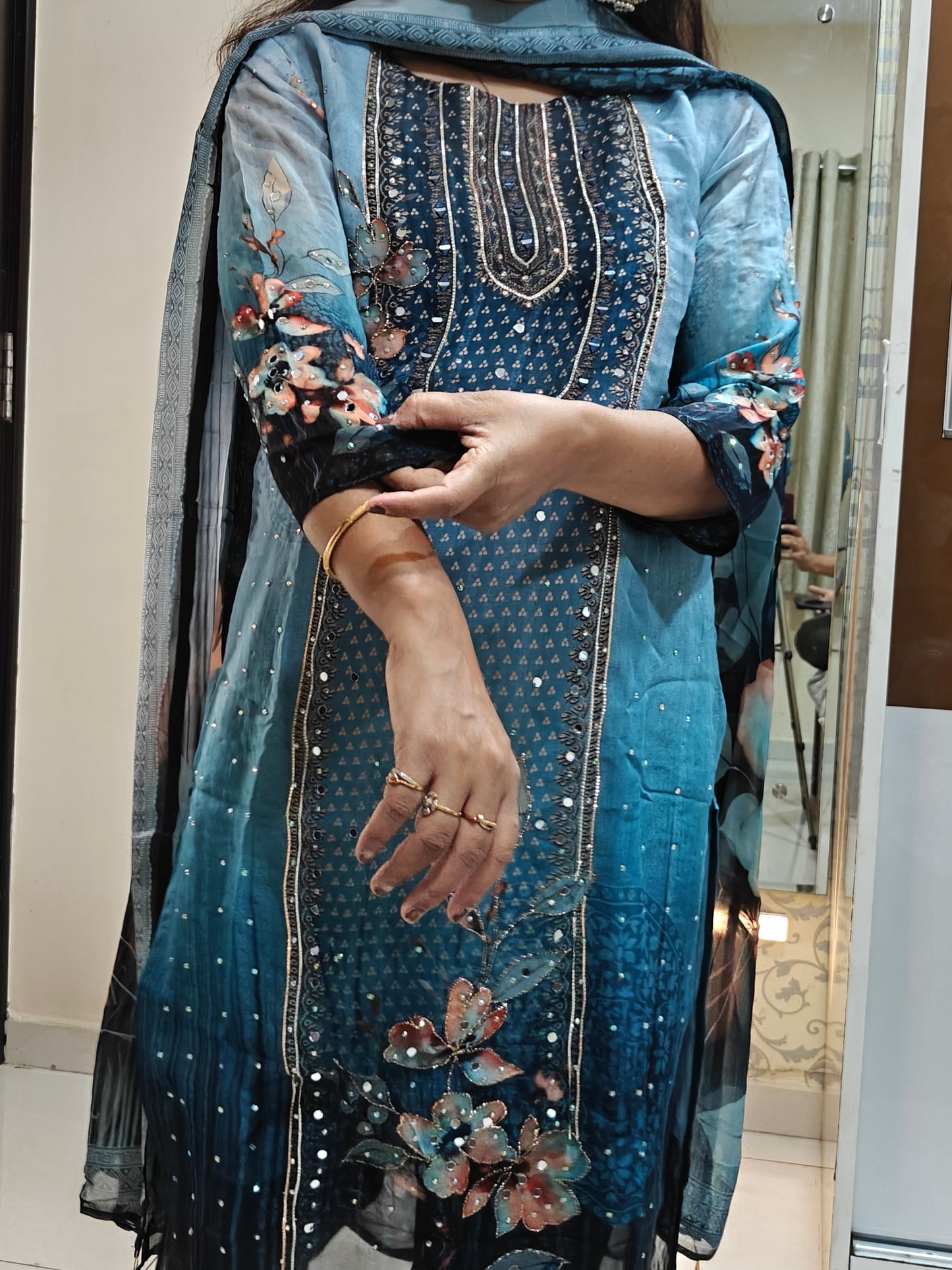 Blue Shaded Embroidered Kurta Set | Ombre Blue Women's Ethnic Suit | Festive & Casual Wear
