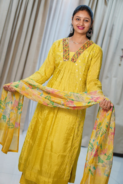 Yellow Silk Anarkali Designer Suit with Multicolor Embroidery & Printed Dupatta | Ethnic Wear for Women | Festive & Casual Collection
