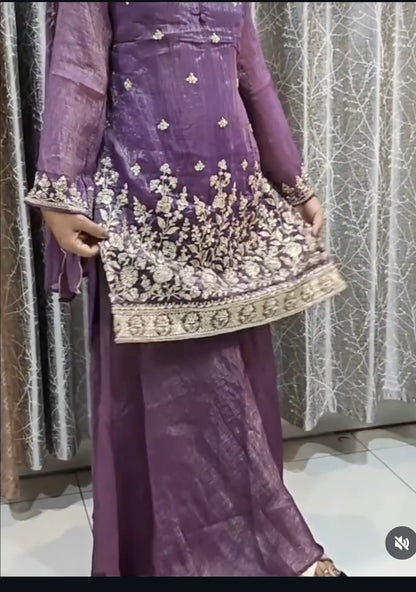 Purple & Gold Shaded Sharara Set | Women's Ethnic Suit with Golden Embroidery | Festive & Party Wear
