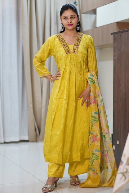 Yellow Silk Anarkali Designer Suit with Multicolor Embroidery & Printed Dupatta | Ethnic Wear for Women | Festive & Casual Collection
