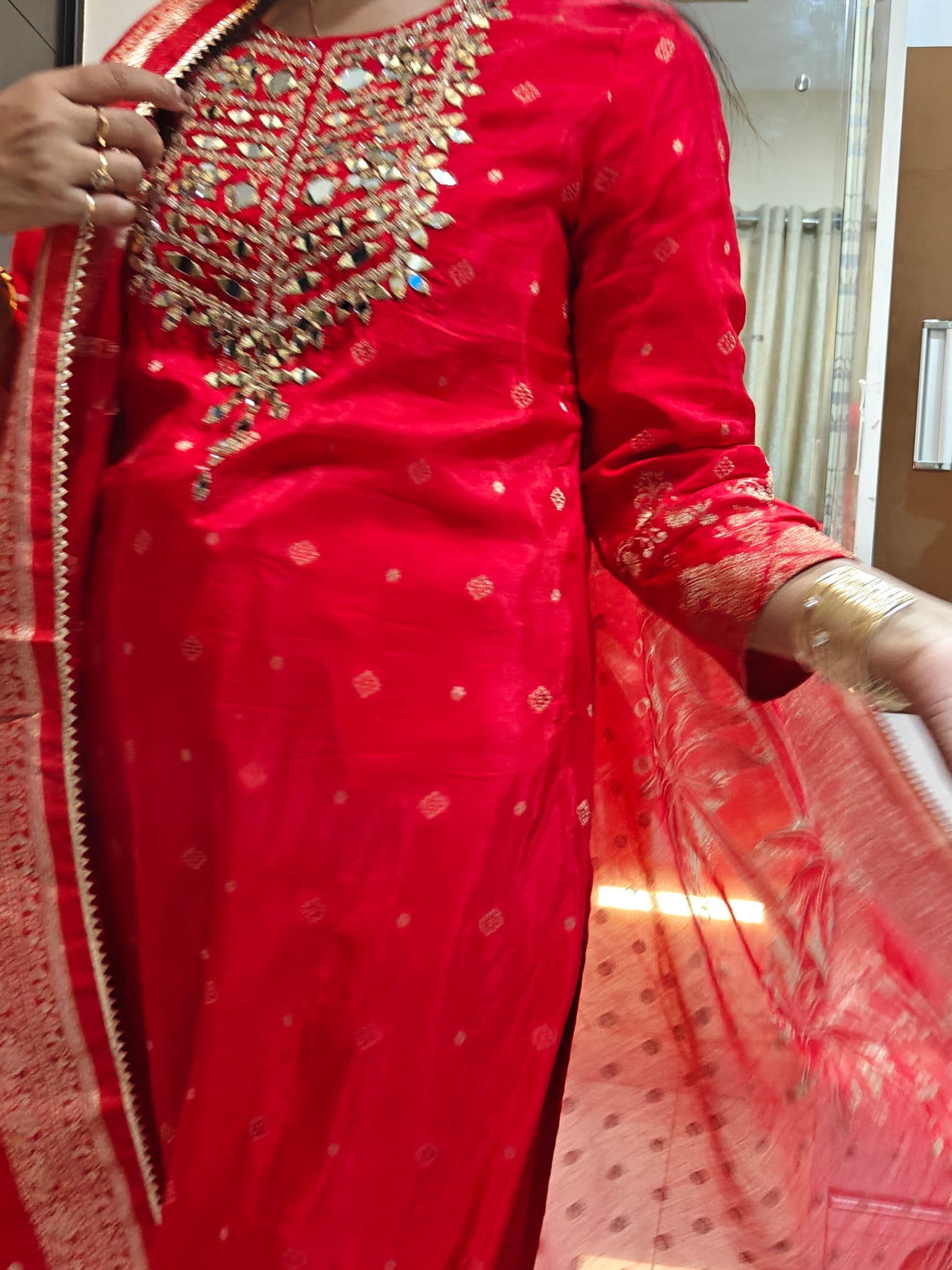 Red & Gold Embroidered Kurta Set | Women's Ethnic Suit with Golden Zari Work | Festive & Wedding Wear